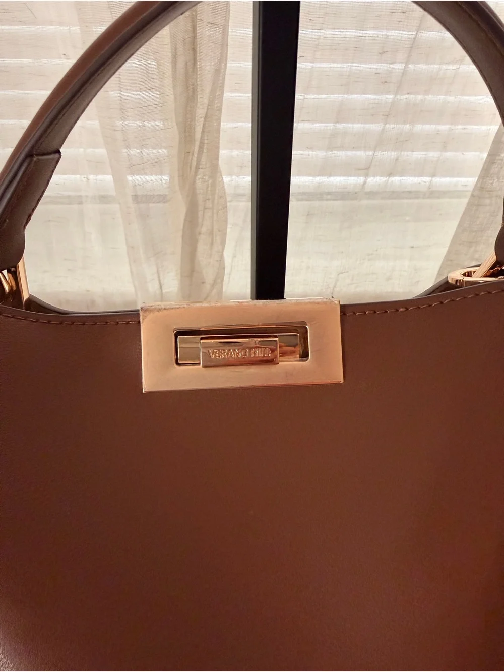 Verano Hill Classic Brown Leather Satchel with Top Handle and Adjustable Strap
